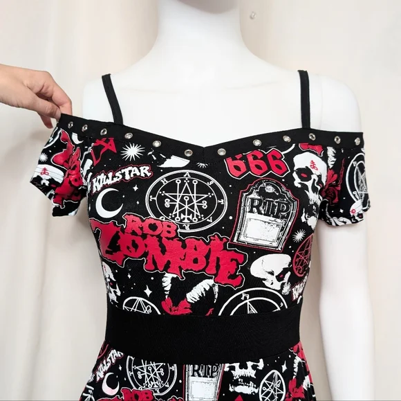 RARE Dead Stock Killstar Rob Zombie Spookshow Bardot Dress Black, Red & White - Picture 2 of 9